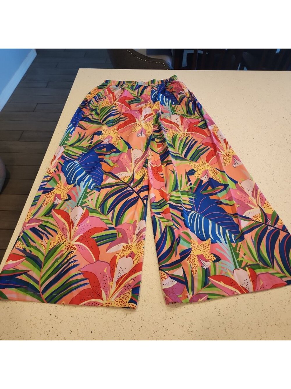 Women'S Tropical Print Summer Beach Wide Leg Pants XL